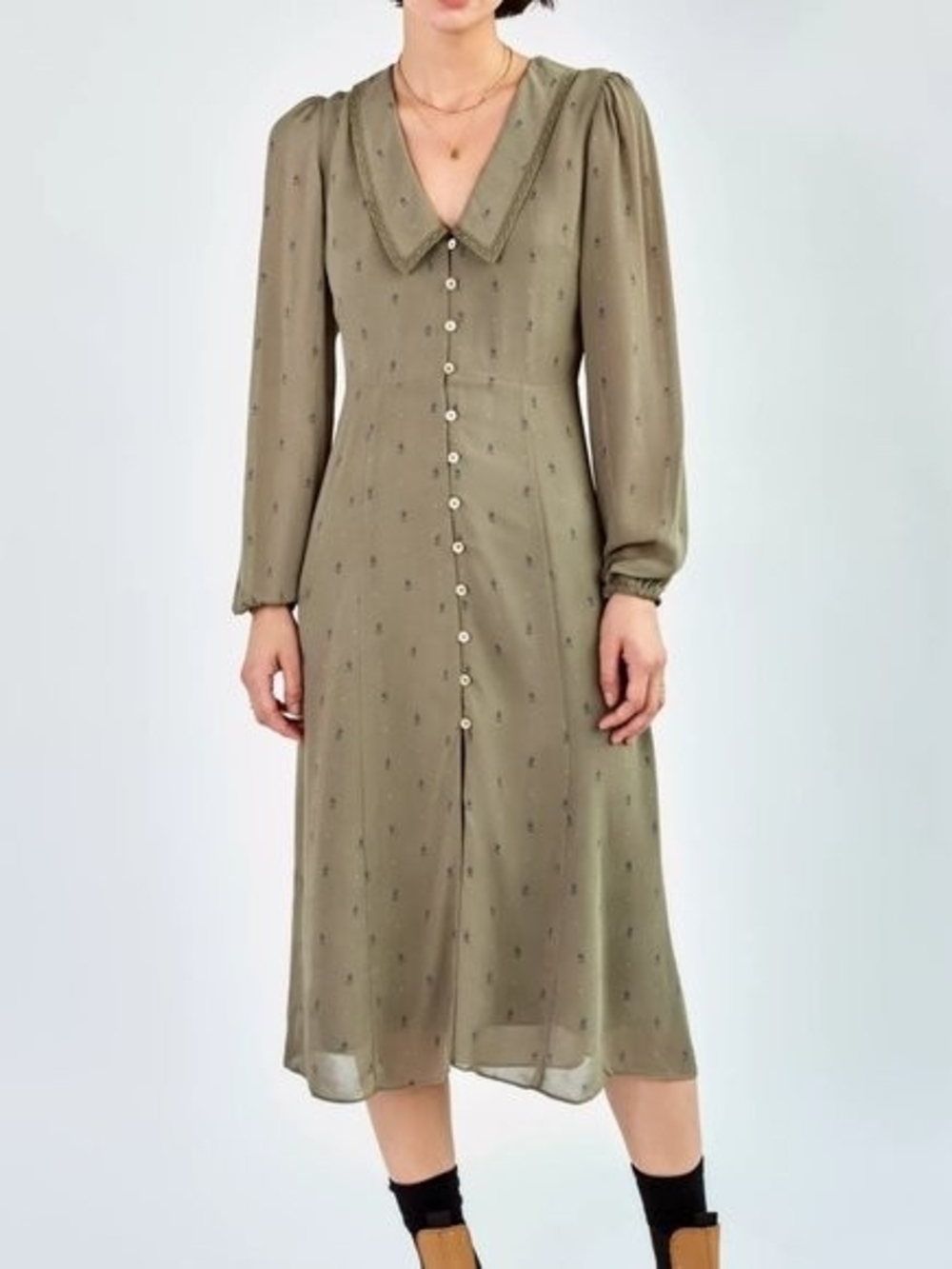 NWOT Aritzia Wilfred Elsa Midi Dress - Dry Basil/Granite Size M